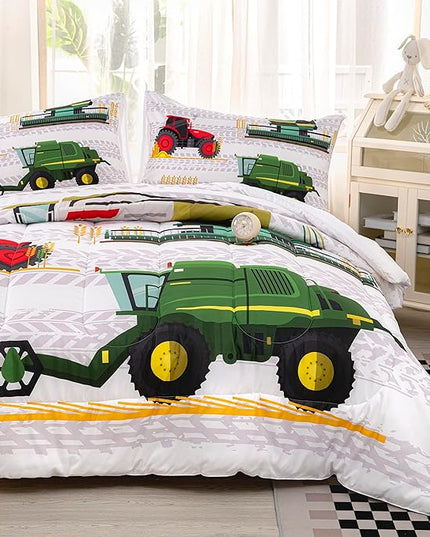CVHOUSE Tractor Bedding Sets for Boys,Excavators Comforter King,Boys Cartoon Truck Comforter Set,Trucks Tractors Cars Quilt Set with 1 Comforter and 2 Pillow Cases- 3 Piece - LeafyLoom