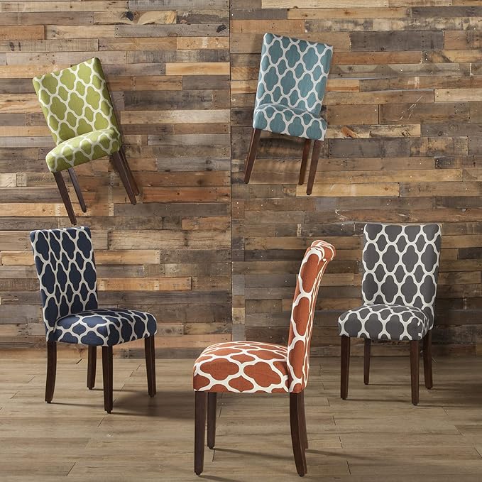 HomePop Parsons Classic Upholstered Accent Dining Chair, Set of 2, Green and Cream Geometric - LeafyLoom