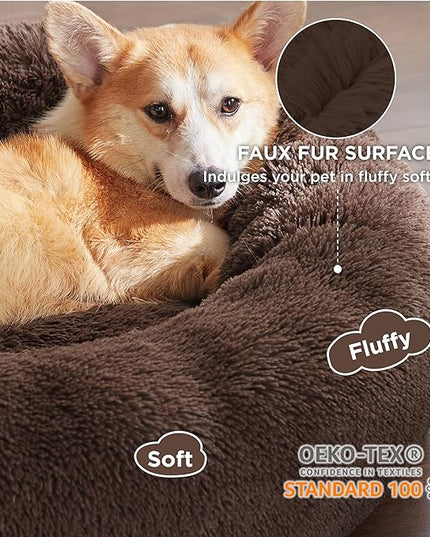 Bedsure Calming Dog Bed for Medium Dogs - Donut Washable Medium Pet Bed, 30 inches Anti-Slip Round Fluffy Plush Faux Fur Cat Bed, Fits up to 45 lbs Pets, Coffee BEDSURE