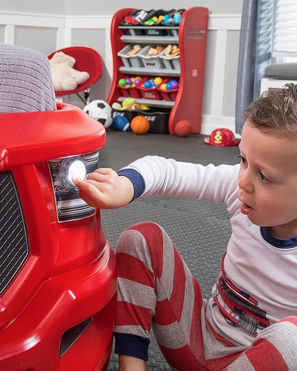 Step2 Turbocharged Twin Size Truck Car Bed, Car Bed for Boys and Girls, Working Headlights & Built-In Storage, Toddlers Ages 3+ Years Old, Adult Assembly Required, Vibrant Red - LeafyLoom