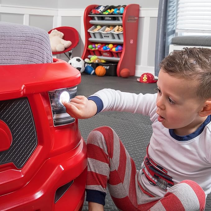 Step2 Turbocharged Twin Size Truck Car Bed, Car Bed for Boys and Girls, Working Headlights & Built-In Storage, Toddlers Ages 3+ Years Old, Adult Assembly Required, Vibrant Red - LeafyLoom