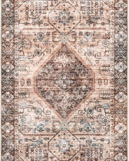 nuLOOM Devin Machine Washable Vintage Medallion Ultra Thin Runner Rug, 2' 6" x 8', Light Brown - LeafyLoom