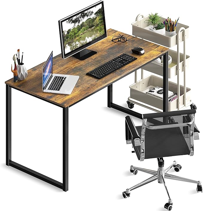 SHW Home Office 40-Inch Computer Desk, Rustic Brown - LeafyLoom