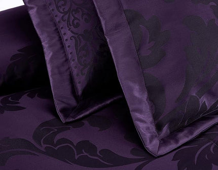 Chezmoi Collection 7-Piece Jacquard Floral Comforter Set (California King, Purple/Dark Purple) - LeafyLoom