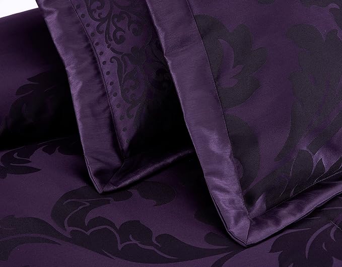 Chezmoi Collection 7-Piece Jacquard Floral Comforter Set (California King, Purple/Dark Purple) - LeafyLoom