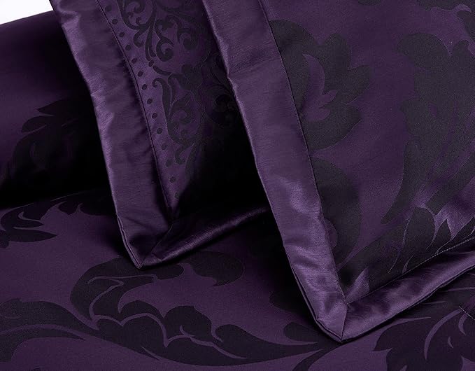 Chezmoi Collection Royale 7-Piece Jacquard Floral Comforter Set, Oversized King, Purple/Dark Purple - LeafyLoom