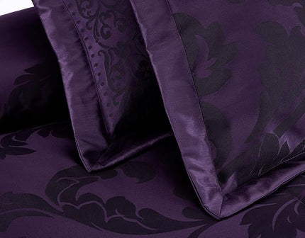 Chezmoi Collection 7-Piece Jacquard Floral Comforter Set (Queen, Purple/Dark Purple) - LeafyLoom