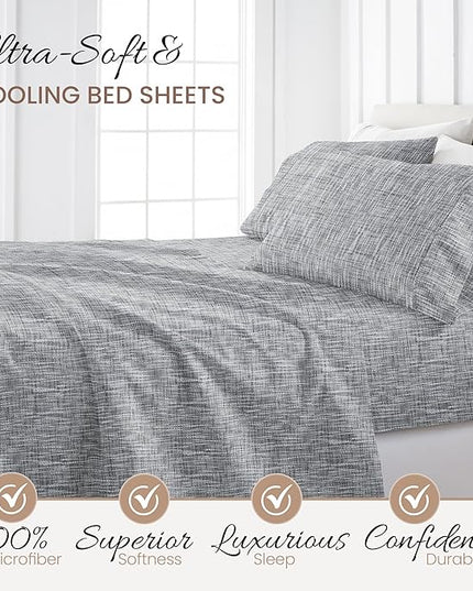 Linen Market 4 Piece Full Bedding Sheet Set (Light Gray Chambray) - Sleep Better Than Ever with These Ultra-Soft & Cooling Bed Sheets for Your Full Size Bed - Deep Pocket Fits 16" Mattress - LeafyLoom