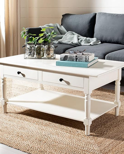 Safavieh American Homes Collection Boris Distressed Cream Coffee Table - LeafyLoom