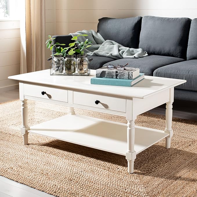 Safavieh American Homes Collection Boris Distressed Cream Coffee Table - LeafyLoom