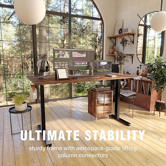 Monomi Electric Standing Desk, Height Adjustable Desk 55x 24 Inches, Ergonomic Home Office Sit Stand Up Desk with Memory Preset Controller (Black Frame/Rustic Brown Top) - LeafyLoom