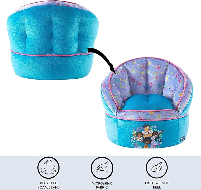 Idea Nuova Disney Encanto Madrigal Family Blue Round Bean Bag Chair for Kids, Ages 3+, Large - LeafyLoom