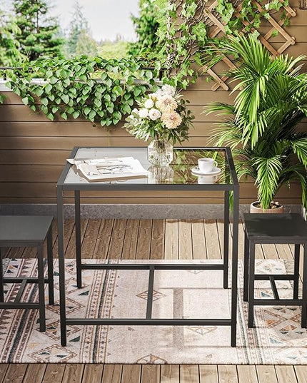 HOOBRO Mordern Dining Table Set, Glass Dining Room Table Set for Small Spaces, Kitchen Table and Chairs for 3 Table with Chairs Home Furniture Rectangular, Black BK80CZ01 - LeafyLoom