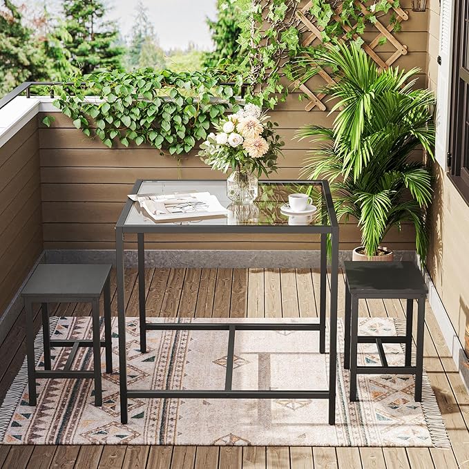HOOBRO Mordern Dining Table Set, Glass Dining Room Table Set for Small Spaces, Kitchen Table and Chairs for 3 Table with Chairs Home Furniture Rectangular, Black BK80CZ01 - LeafyLoom