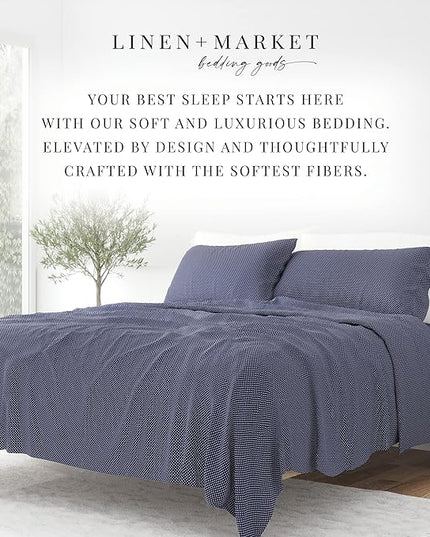 Linen Market 4 Piece Full Bedding Sheet Set (Navy Blue Hearts) - Sleep Better Than Ever with These Ultra-Soft & Cooling Bed Sheets for Your Full Size Bed - Deep Pocket Fits 16" Mattress - LeafyLoom