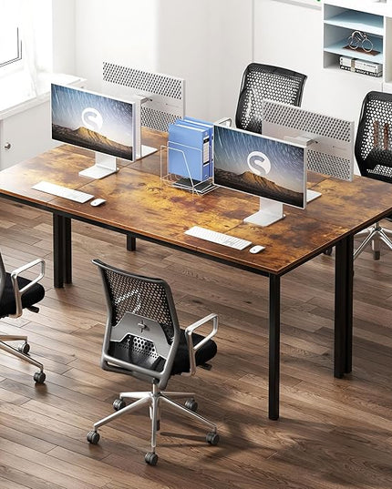 soges 70.8 Inch Stylish Computer Desk, Large Executive Office Desk, Simple Study Writing Desk, Workstation Business Furniture for Home Office, Rustic Brown - LeafyLoom