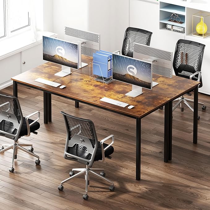 soges 70.8 Inch Stylish Computer Desk, Large Executive Office Desk, Simple Study Writing Desk, Workstation Business Furniture for Home Office, Rustic Brown - LeafyLoom