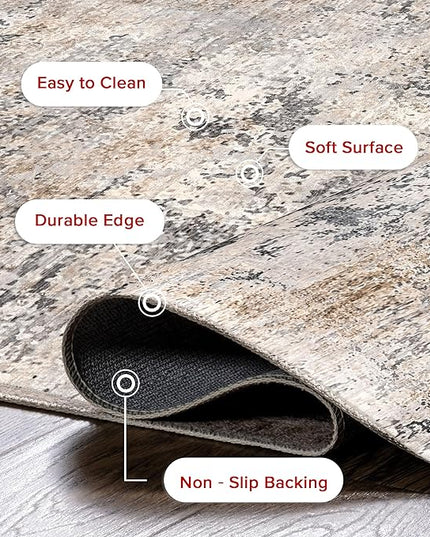 nuLOOM Danae Abstract 8 Square Machine Washable Area Rug for Living Room Bedroom Dining Room Kitchen, Ivory/Grey - LeafyLoom