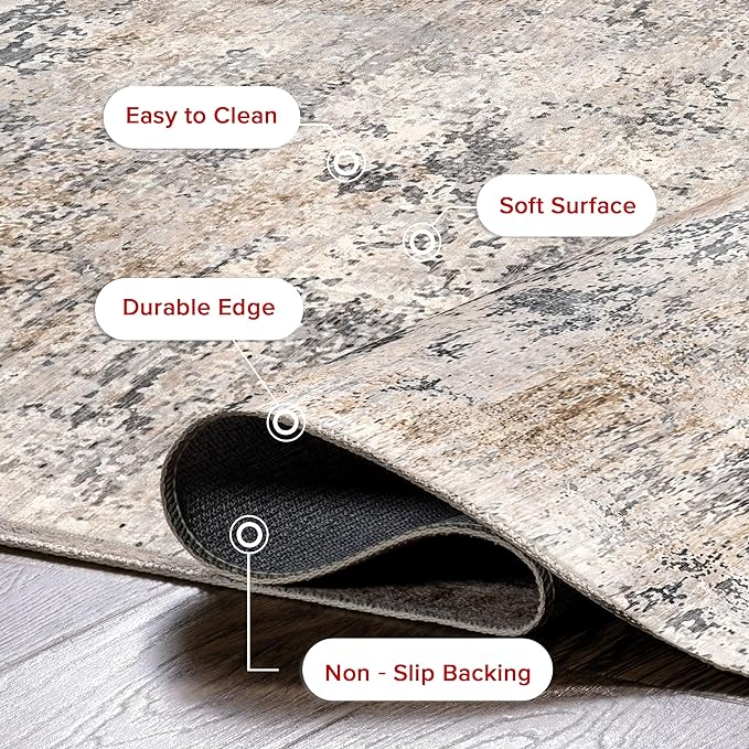 nuLOOM Danae Abstract 8 Square Machine Washable Area Rug for Living Room Bedroom Dining Room Kitchen, Ivory/Grey - LeafyLoom