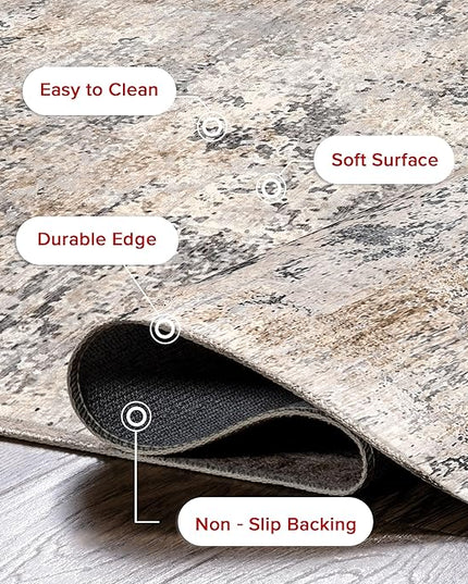 nuLOOM Danae Abstract 2x6 Machine Washable Runner Rug for Living Room Bedroom Dining Room Entryway Hallway Kitchen, Ivory/Grey - LeafyLoom