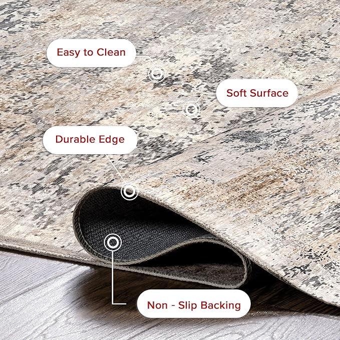 nuLOOM Danae Abstract 2x6 Machine Washable Runner Rug for Living Room Bedroom Dining Room Entryway Hallway Kitchen, Ivory/Grey - LeafyLoom