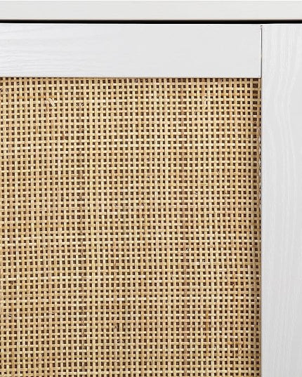 Finnhomy Sideboard Buffet Storage Liquor Cabinet with Rattan Decorated Doors, Kitchen, Dining Room, Hallway, Cupboard Console Table, Accent Cabinet, 31.5X 15.8X 34.6 Inches, White - LeafyLoom
