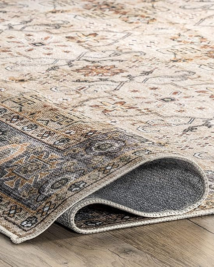 nuLOOM Annelle Floral Border Machine Washable Ultra Thin Area Rug, 8' x 10', Beige - LeafyLoom