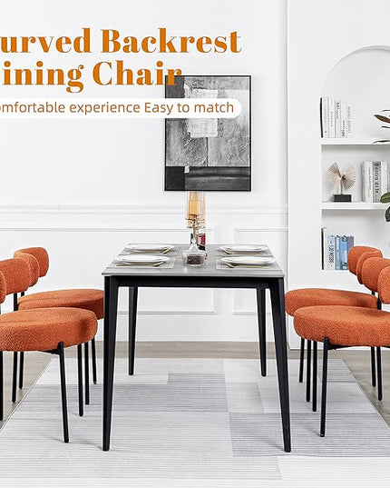 DYHOME Mid-Century Modern Dining Chairs Set of 2, Kitchen Dining Room Chairs, Comfortable Upholstered Chairs for Dining Room Kitchen Living Room with Matte Black Metal Frame, Orange - LeafyLoom