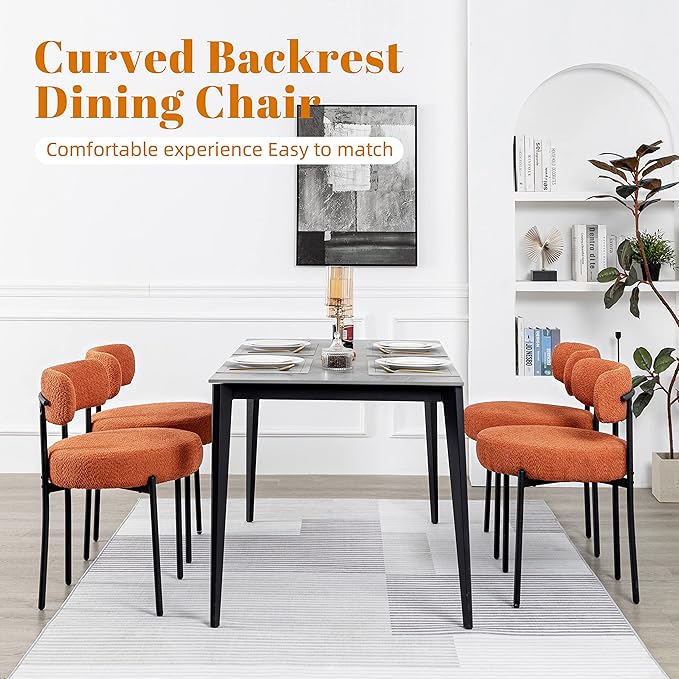 DYHOME Mid-Century Modern Dining Chairs Set of 2, Kitchen Dining Room Chairs, Comfortable Upholstered Chairs for Dining Room Kitchen Living Room with Matte Black Metal Frame, Orange - LeafyLoom