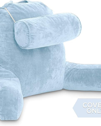 Husband Pillow XXL Cover Only Sky Blue, Cozy Microfiber Bed Rest Pillow Cover with Arms - Array of Colors - Generous Side and Back Pockets for Your Favorite Comfy Reading Pillow - LeafyLoom