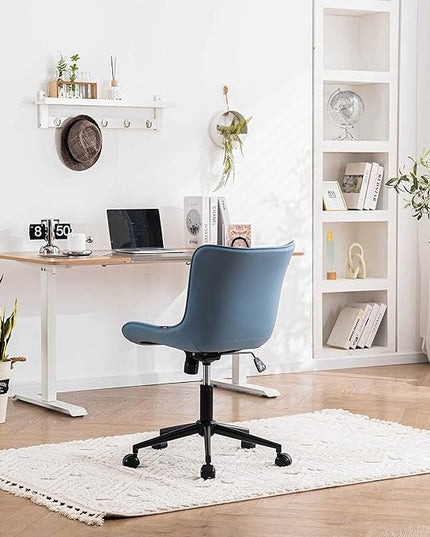 YOUNIKE Armless Office Chair with Wheels Swivel Leather Desk Chair, Upholstered Adjustable Computer Task Chair, Modern Rolling Gaming Chair Mid Back, Blue - LeafyLoom