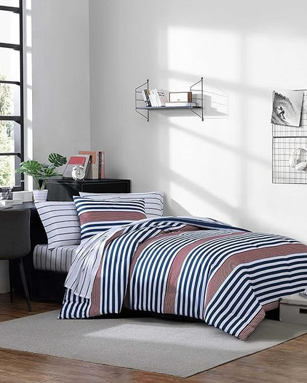 Nautica - Comforter Set, Soft Reversible Bedding with Matching Sham, Striped Home Decor, Dorm Room Essentials (Kennedy Stripe Navy Blue, Twin/Twin XL) - LeafyLoom