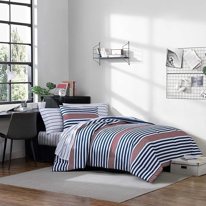 Nautica - Comforter Set, Soft Reversible Bedding with Matching Shams, Striped Home Decor (Kennedy Stripe Navy Blue, Full/Queen) - LeafyLoom