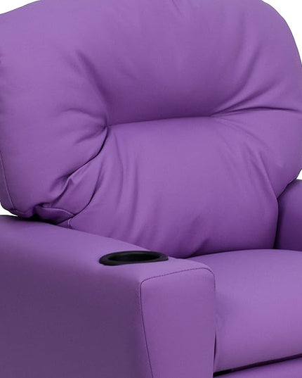 Flash Furniture Chandler Vinyl Kids Recliner with Cup Holder and Safety Recline, Contemporary Reclining Chair for Kids, Supports up to 90 lbs., Lavender - LeafyLoom