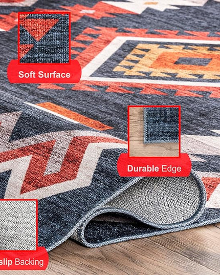 nuLOOM Jayde Machine Washable Southwestern Diamond Ultra Thin Area Rug, 5x8, Navy - LeafyLoom
