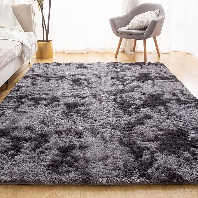 YOBATH Fluffy 6x9 Area Rugs for Living Room Bedroom, Plush Anti-Slip Shaggy Shag Rugs for Kids Girls Boys, Fuzzy Rugs Capet for Nursery Playroom Classroom Dorm Room Decor, Tie-Dyed Dark Grey - LeafyLoom