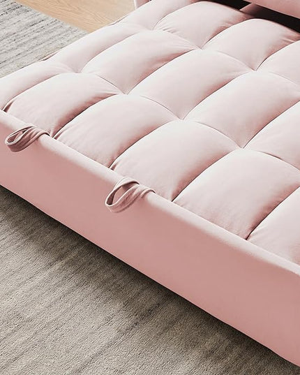55" 3 in 1 Convertible Loveseat Futon Sofa Couch of Mordern Velvet w/Pullout Bed, Small Love Seat Lounge Sleeper w/Reclining Backrest, Toss Pillows, Pockets, Furniture for Living Room Bed - LeafyLoom