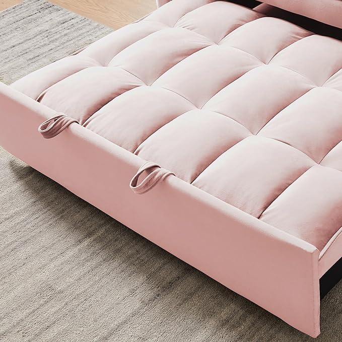 55" 3 in 1 Convertible Loveseat Futon Sofa Couch of Mordern Velvet w/Pullout Bed, Small Love Seat Lounge Sleeper w/Reclining Backrest, Toss Pillows, Pockets, Furniture for Living Room Bed - LeafyLoom