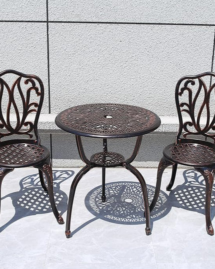 3 Piece Bistro Set,Outdoor Patio Set,Anti-Rust Cast Aluminum Bistro Table Set for Park Yard Front Porch Furniture(New Brown)… - LeafyLoom