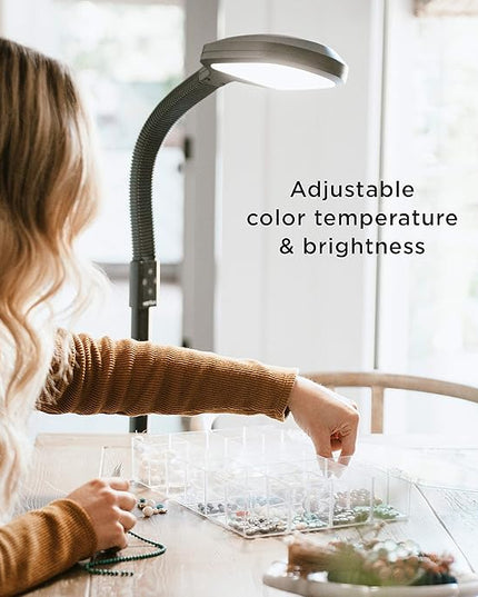Verilux SmartLight Full Spectrum LED Modern Floor Lamp with Adjustable Brightness, Flexible Gooseneck and Easy Controls - Reduces Eye Strain and Fatigue - Ideal for Reading, Artists, Craft (Black) - LeafyLoom