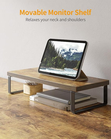 BANTI L Shaped Gaming Computer Office Desk, 59" Corner Desk with Monitor Stand for Home Office Study Writing Workstation, Rustic Brown - LeafyLoom