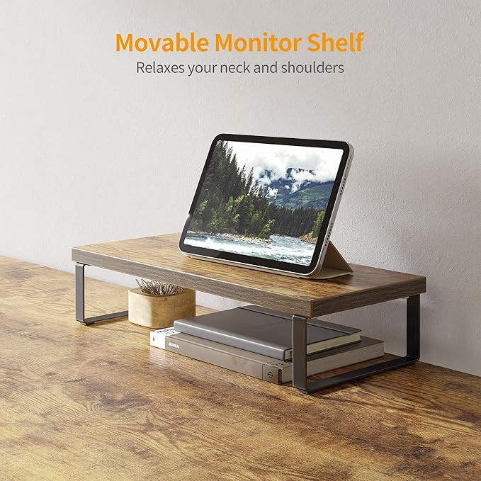 BANTI L Shaped Gaming Computer Office Desk, 67" Corner Desk with Monitor Stand for Home Office Study Writing Workstation, Rustic Brown - LeafyLoom