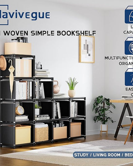 Mavivegue Book Shelf, 12 Cube Storage Organizer, DIY Bookcase, Metal Bookshelf,Tall Book case for Bedroom, Living Room,Office,Closet , Black Cubicle Rack - LeafyLoom