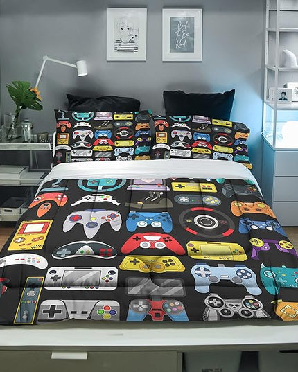 Sunnycitron Gamer Comforter Set for Boys Bedding Gaming Comforter Sets for Boys Gamer Bedding Sets Boys Comforter Sets Full Size Bed Set Teen Boy Room Decor,1 Comforter 2 Pillowcases - LeafyLoom