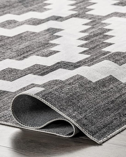 nuLOOM Tamera Modern Diamonds Machine Washable Ultra Thin Area Rug, 8' x 10', Grey - LeafyLoom