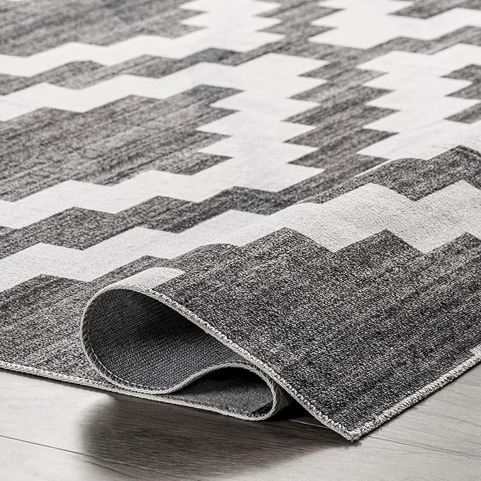 nuLOOM Tamera Modern Diamonds Machine Washable Ultra Thin Area Rug, 5' x 8', Grey - LeafyLoom