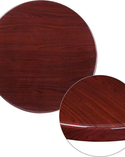 Flash Furniture Glenbrook 30'' Round High-Gloss Mahogany Resin Table Top with 2'' Thick Drop-Lip - LeafyLoom