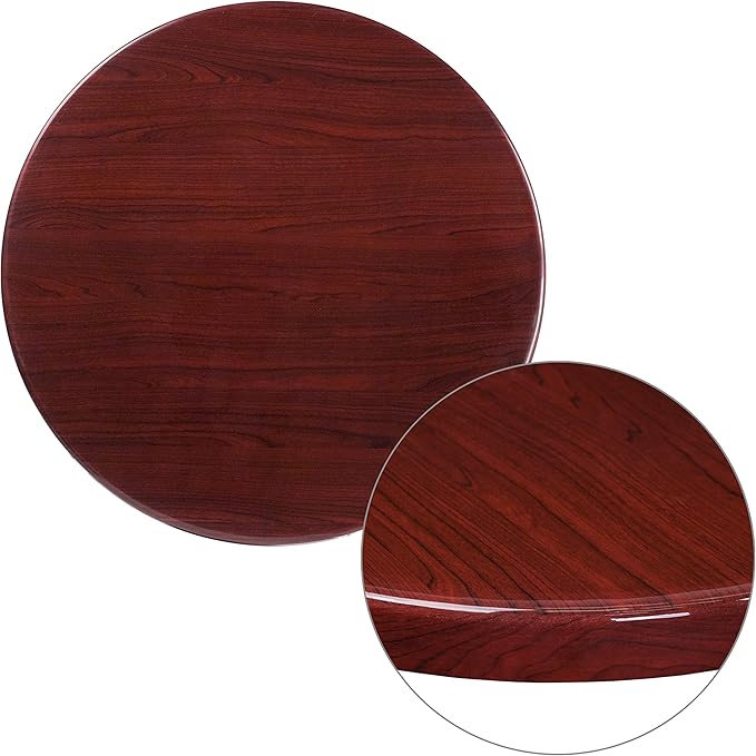 Flash Furniture Glenbrook 30'' Round High-Gloss Mahogany Resin Table Top with 2'' Thick Drop-Lip - LeafyLoom