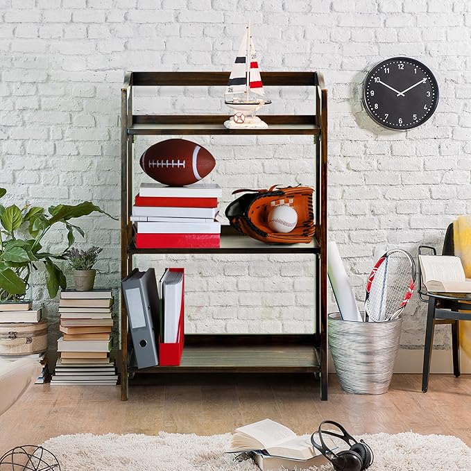 Casual Home Stratford 3-Shelf Folding Bookcase-Warm Brown - LeafyLoom