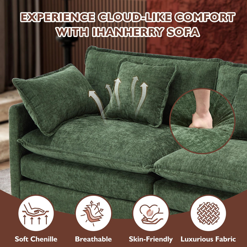 Ihanherry 111.4" L Shaped Modern Sofa Modular Sectional Cloud Couch with Ottoman, 4-Seat Chenille Deep Seat Sofa with Pillow for Living Room, Bedroom and Apartment, Beige LeafyLoom